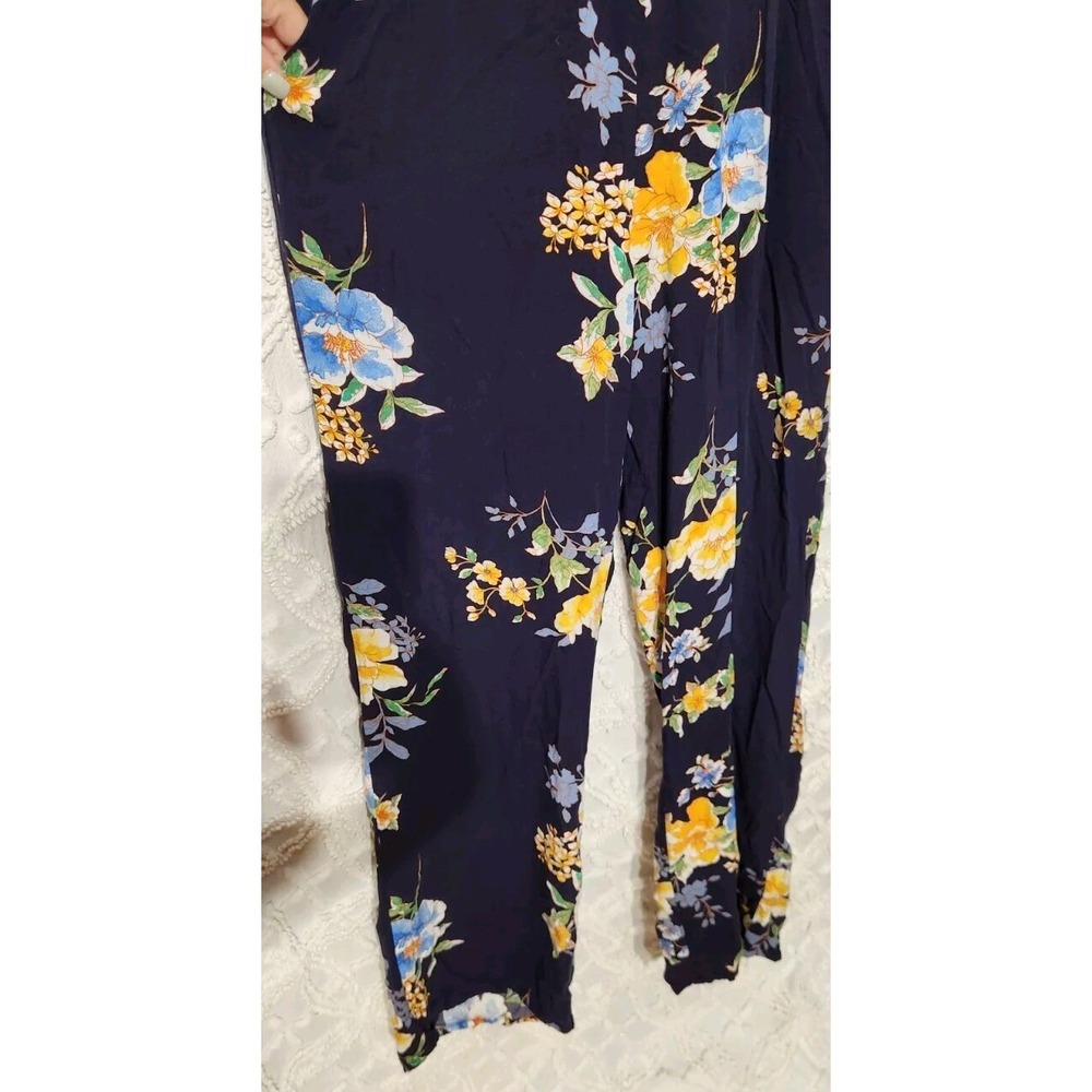 Band Of Gypsies Jumpsuit Womens M Floral Boho Navy‎ Yellow Flutter Sleeve P102 - Picture 8 of 13